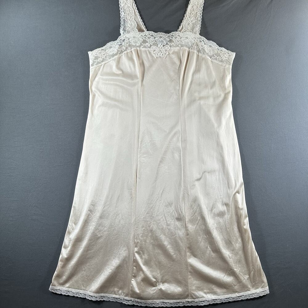 Vintage Christian Dior Ivory Satin Lace Trim Full Slip 100% Nylon Size 40
